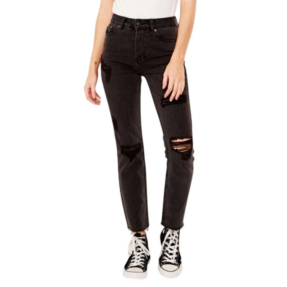 Cotton On Women’s High 90s Distressed Straight Leg Black Wash Jeans size 8